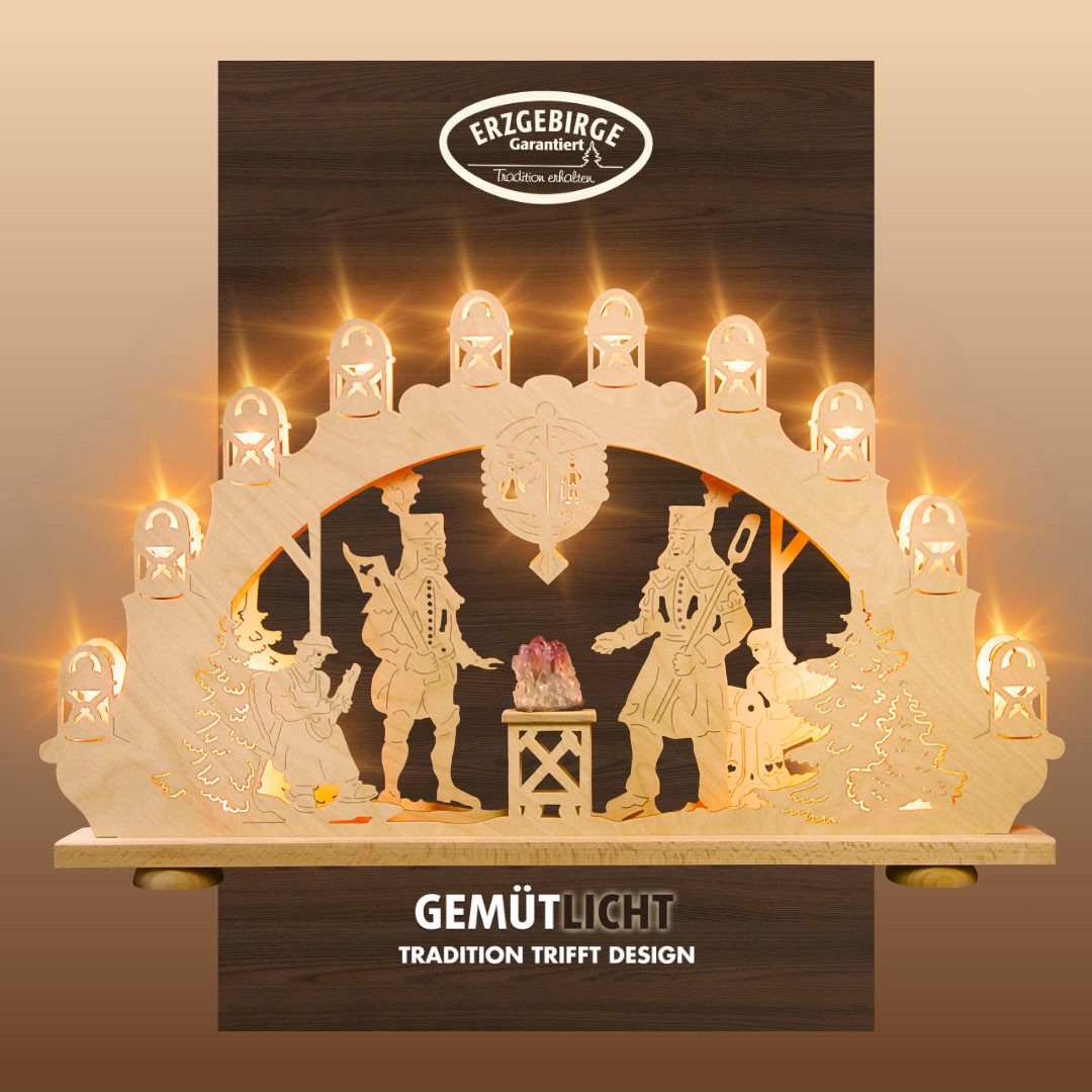 Weigla LED Schwibbogen Bergmann mit Amethyst, Lichterbogen aus Holz, NATUR, Made in Germany (1-tlg), Erzgebirge garantiert, Weihnachtsdeko Innen, Weihnachtsbeleuchtung