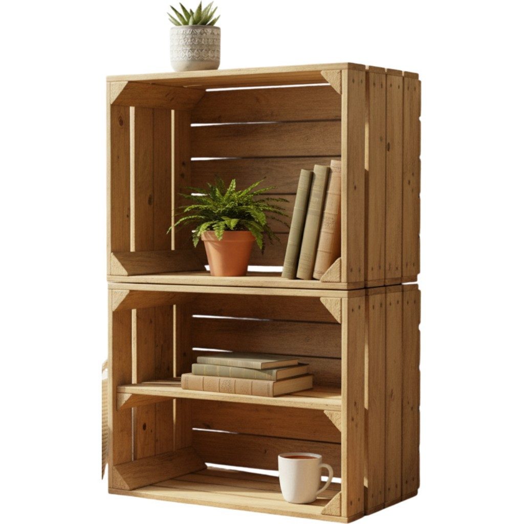 Teramico Holzkiste Obstkisten SET Vintage Natur mit Zwischenbrett Längs 50 x 40 x 30cm, Vintage Obstkiste