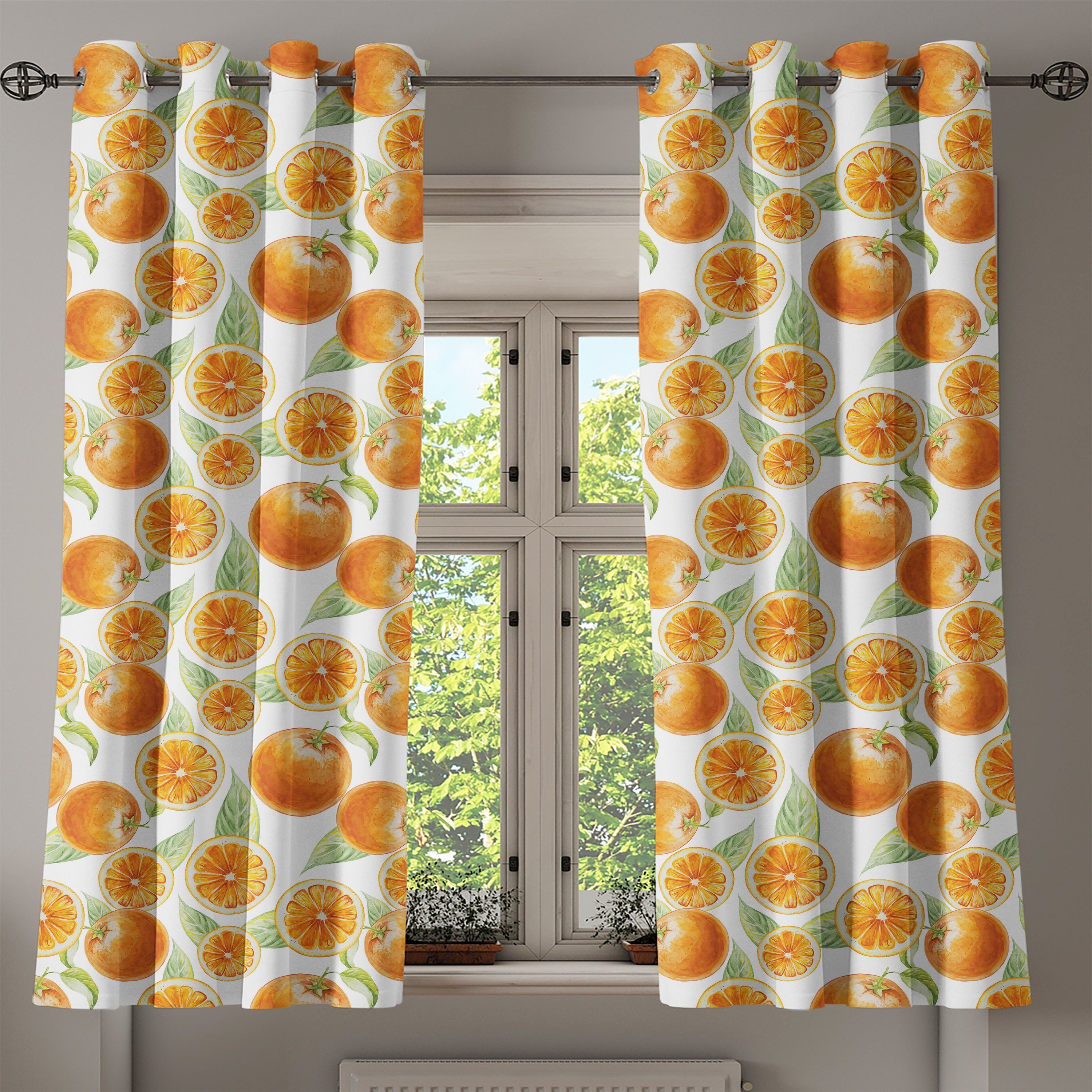 Gardine Dekorative 2-Panel-Fenstervorhänge für Schlafzimmer Früchte Abakuhaus, Kunst Natur Juicy Wohnzimmer, Orange