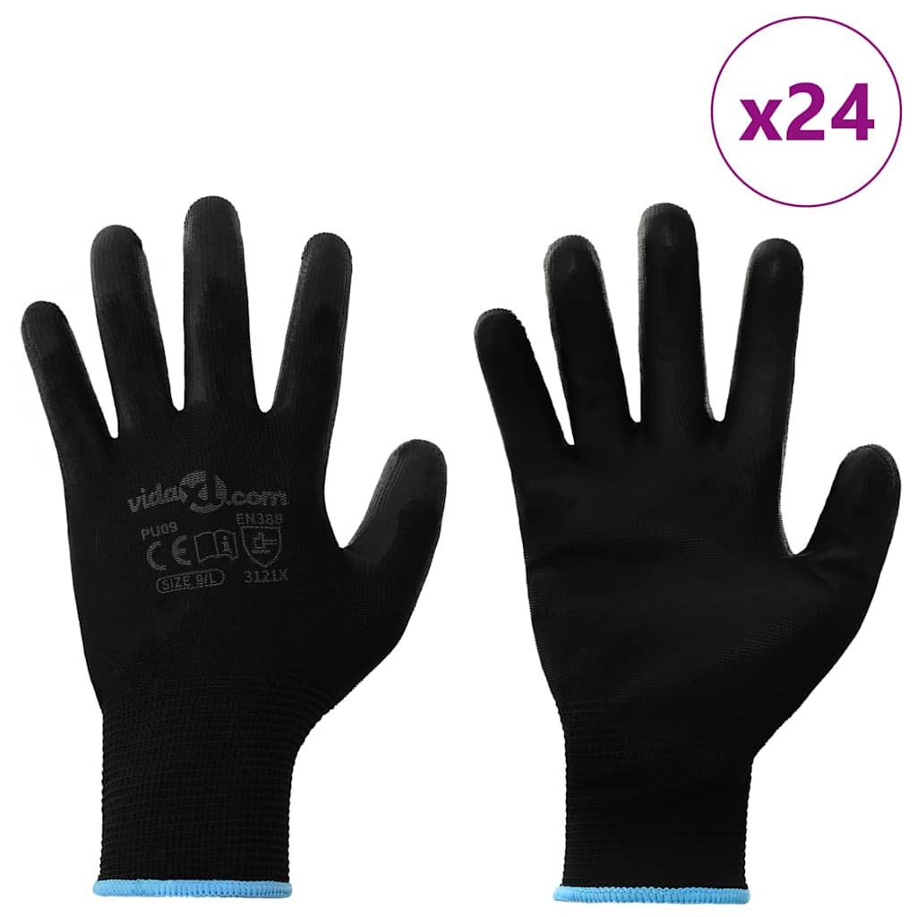 vidaXL Arbeitshandschuh-Set Arbeitshandschuhe 24 Stk. Schwarz 9 / l Polyester (24-St)