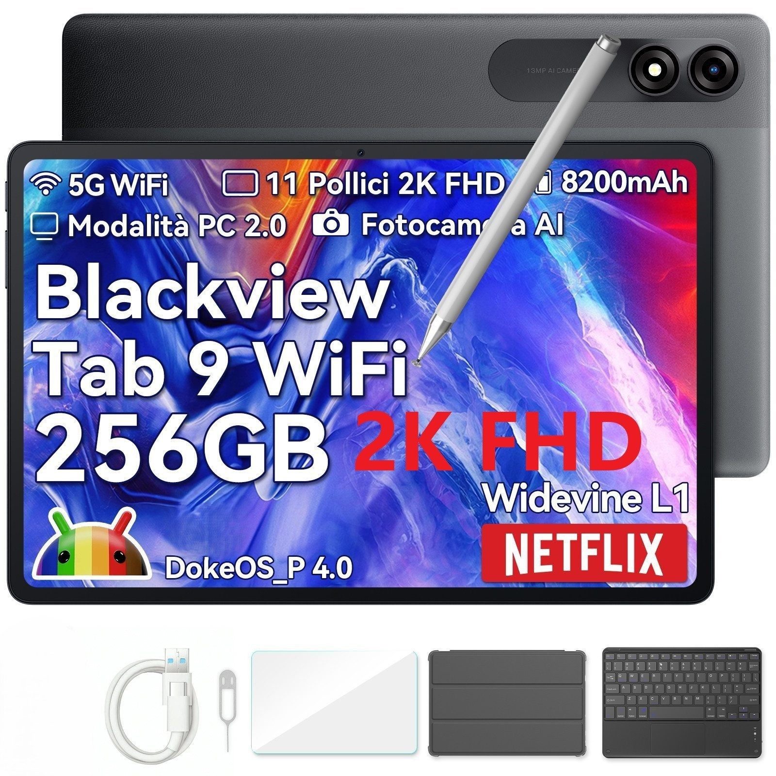 blackview Tab9Wifi FHD 2025 Android14 incl. incl. Stift/ Englische Tastatur Tablet (11", 256 GB, Android 14, FHD, 8200 mAh, Face ID, Dual-Box)