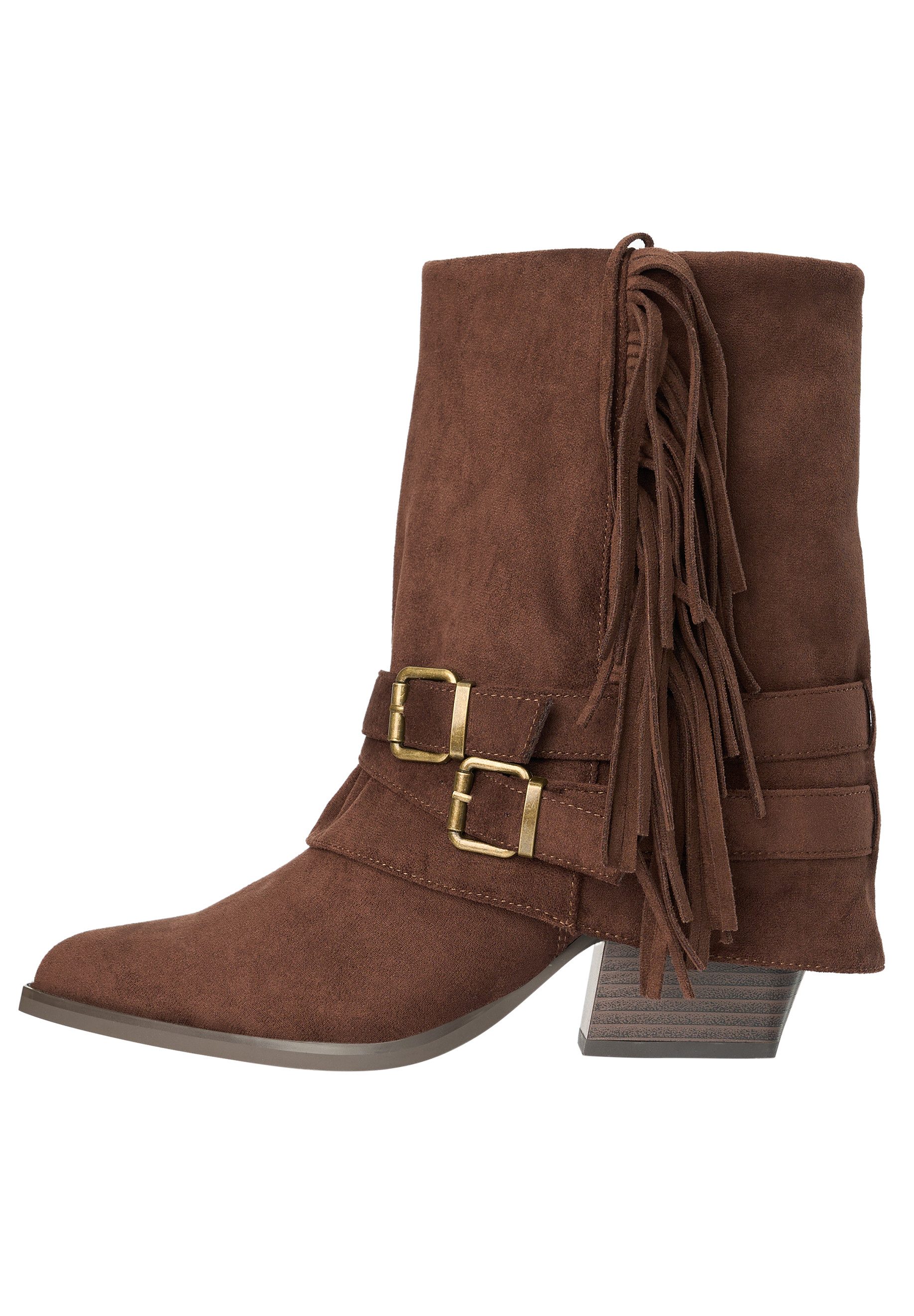 Day Vine Damen Cowboy Boots mit Fransen & Schnallen – mit Wildlederoptik Stiefelette
