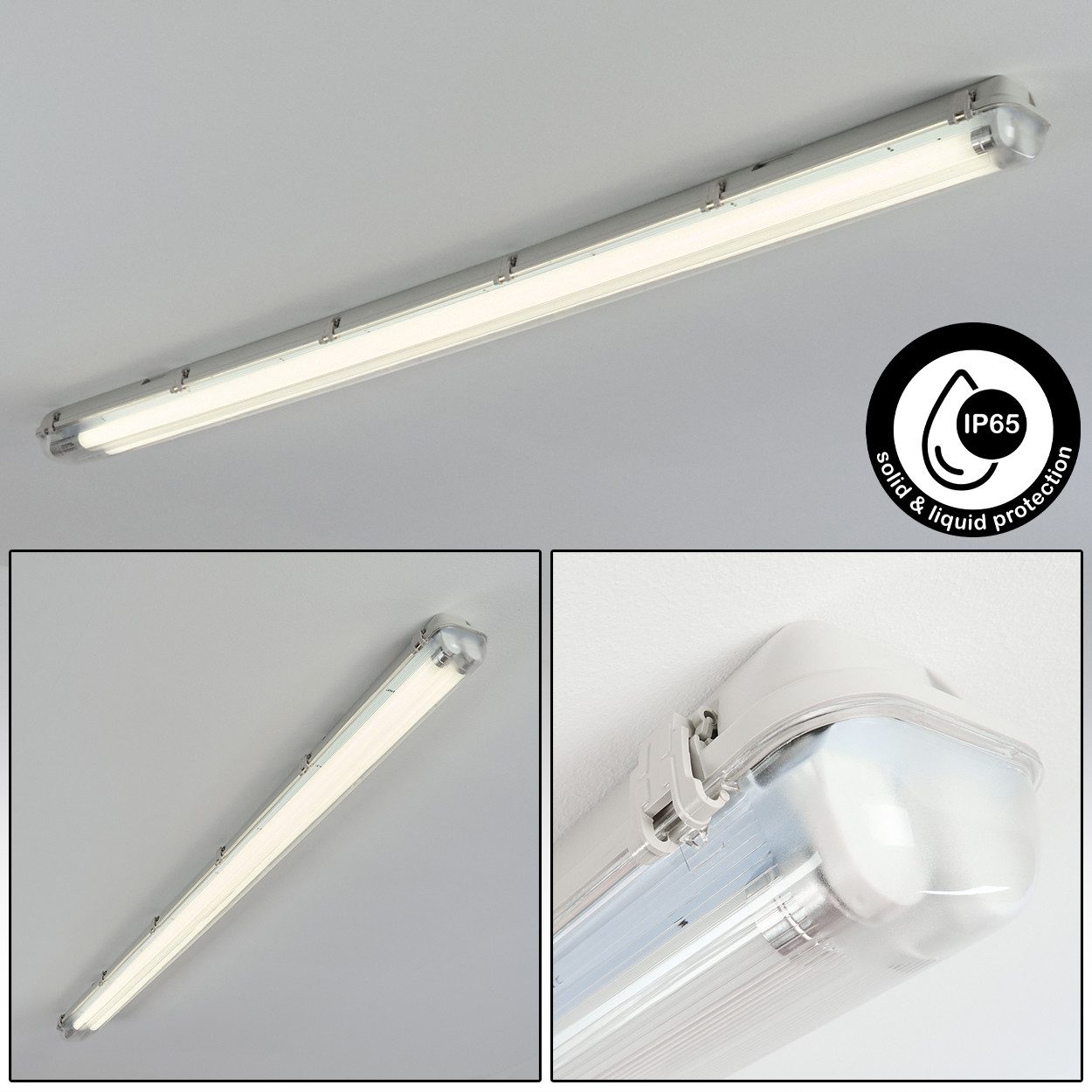 hofstein Deckenleuchte Deckenlampe aus Metall/Kunststoff, Grau/Weiß/Klar, Badezimmer geeignet, moderne Deckenleuchte, 51 Watt, 4100 Lumen, 4000 Kelvin, IP65