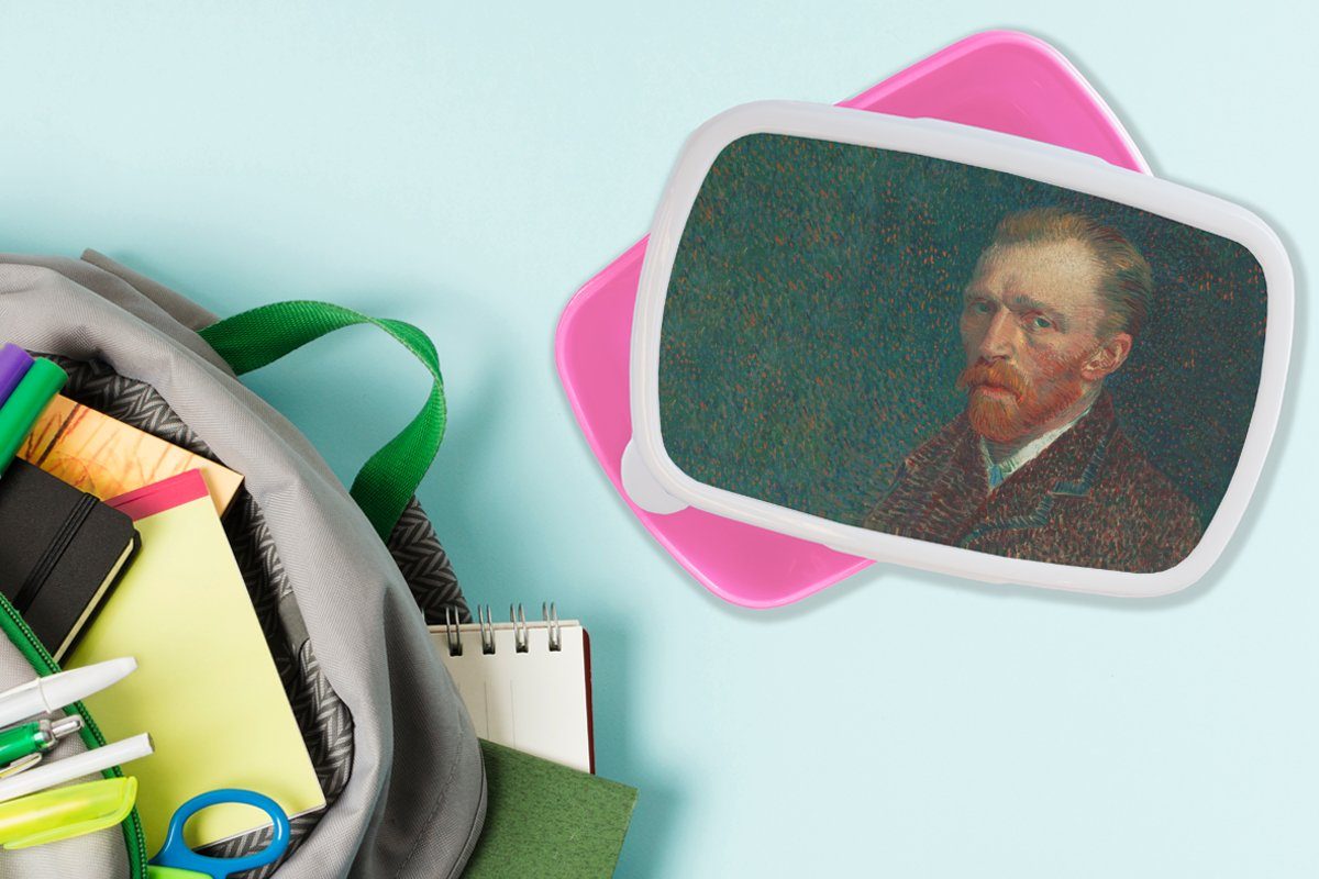 MuchoWow Lunchbox Kunst - Snackbox, - (2-tlg), Meister - für Gogh rosa Erwachsene, Brotdose Alte Van Mädchen, Kunststoff Kinder, Brotbox Selbstporträt, Kunststoff