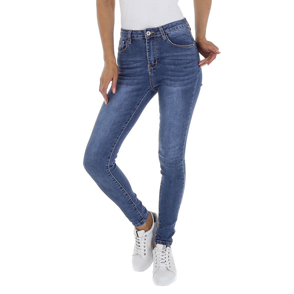 Damen Jeans Ital-Design High-waist-Jeans Damen Freizeit Used-Look Stretch High Waist Jeans in Blau