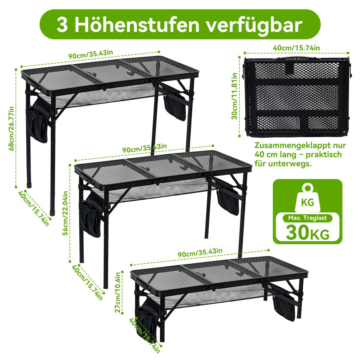 SEHAUSEU Campingtisch klappbar Klapptisch höhenverstellbarer Grilltisch