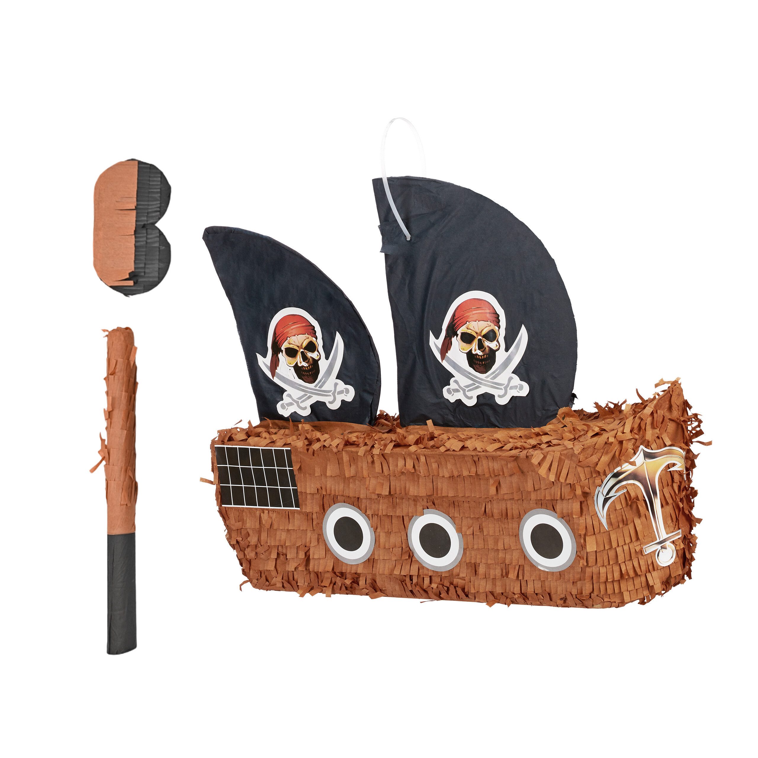 relaxdays Pinata Set Piratenschiff Stab & Maske
