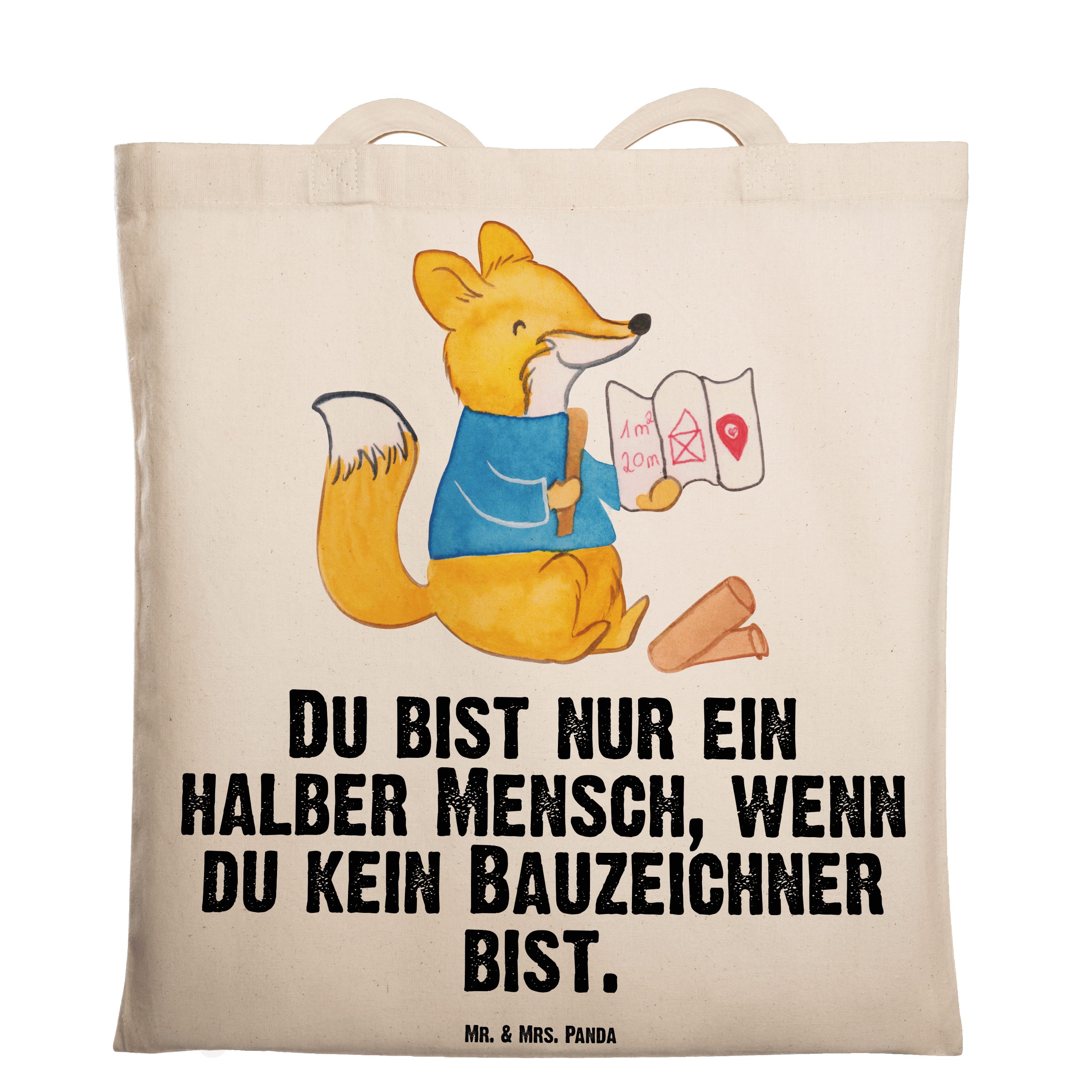 Mr. & Mrs. Panda Tragetasche Bauzeichner mit Herz - Transparent - Geschenk, Beuteltasche, Abschied (1-tlg)