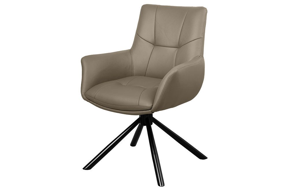LebensWohnArt Stuhl Drehbarer 360° Echtleder Stuhl SIGN taupe Federkern mit Armlehne