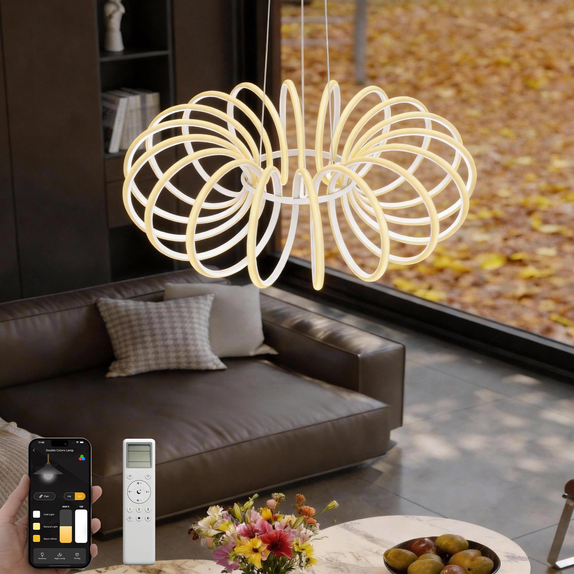 doporro Pendelleuchte Pendellampe Hängelampe Wohnzimmer 61cm 120W mit Fernbedienung Nuvora05, LED-Licht, Leistung: 120W