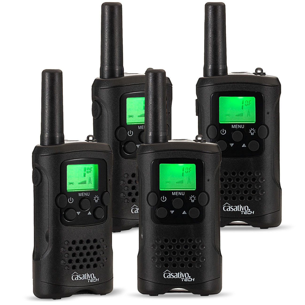 Casativo Funkgerät Walkie Talkie PMR-Funkgerät VOX&Taschenlampe 10km-Reichweite 8 Kanäle, (4-St), Sprachübertragung auf Knopfdruck (Push-to-Talk), LED-Taschenlampe