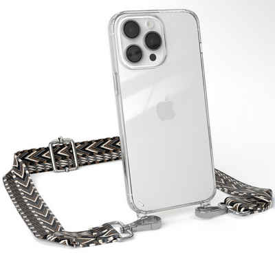 EAZY CASE Handykette Boho Umhängeband für Apple iPhone 14 Pro Max 6,7 Zoll, Cross Bag Handytaschenband Smartphonekette Schultertasche Schwarz