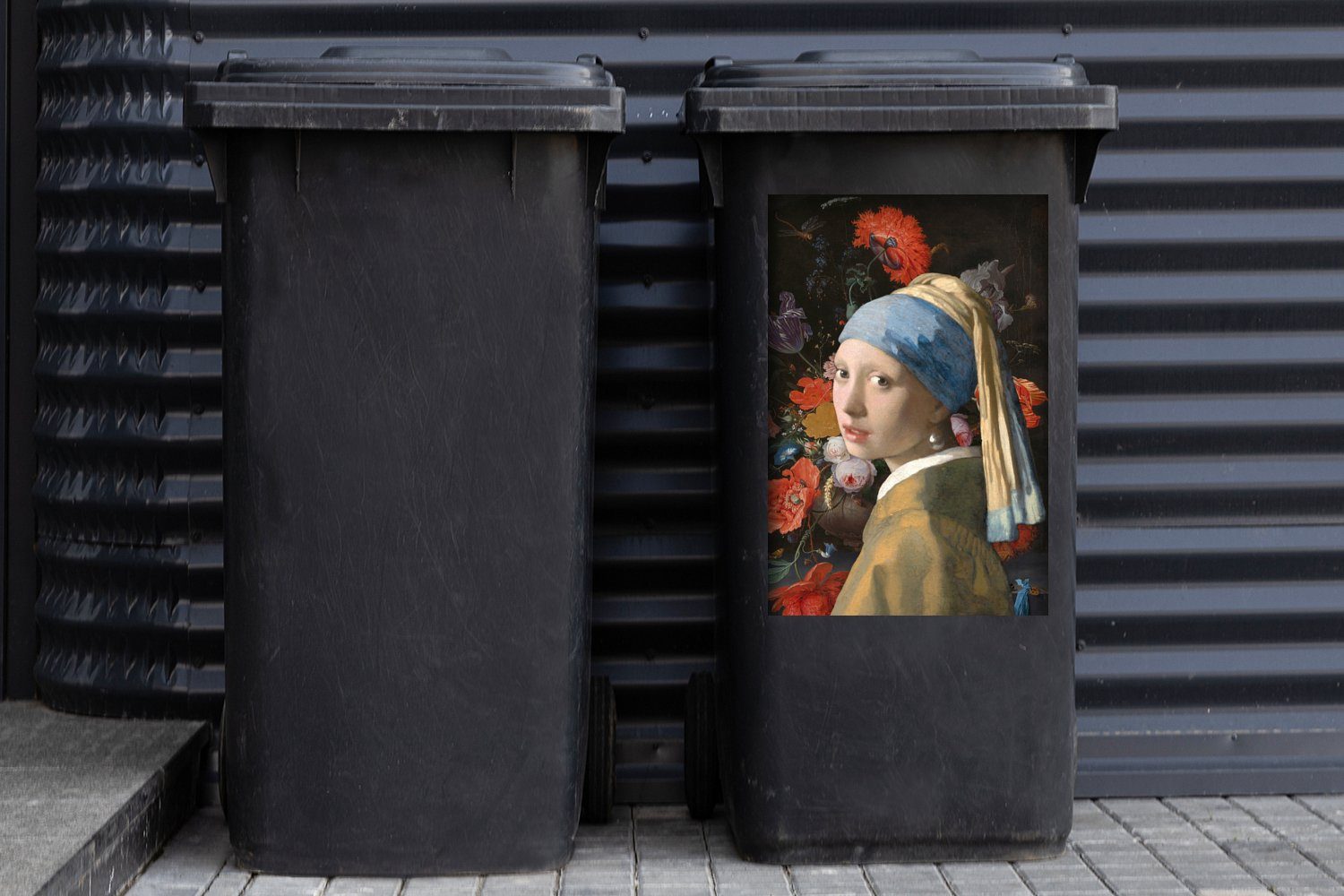 MuchoWow Wandsticker Das Blumen dem Mädchen Mülltonne, Perlenohrring Container, Vermeer Abfalbehälter (1 - Mülleimer-aufkleber, St), Sticker, - Johannes mit