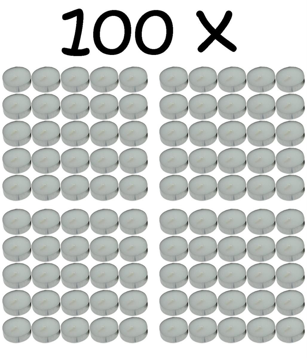 Jean Products Teelicht 100 weiße Teelichter, duftfrei, 4h Brenndauer (Set, 100-tlg., Teelichter), Teelicht Windlicht Teekerze Dekolicht Kerze Lichtquelle