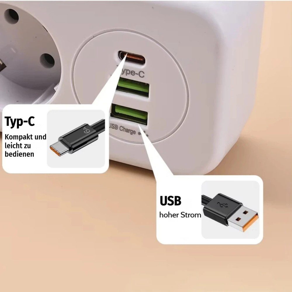 VIVIHEYDAY Steckdosenleiste mit USB, 4 Fach Mehrfachsteckdose Mit Schalte Mehrfachsteckdose, & Nachtlicht, Mehrfachsteckdose Mit 2 USB & 1 Type-C