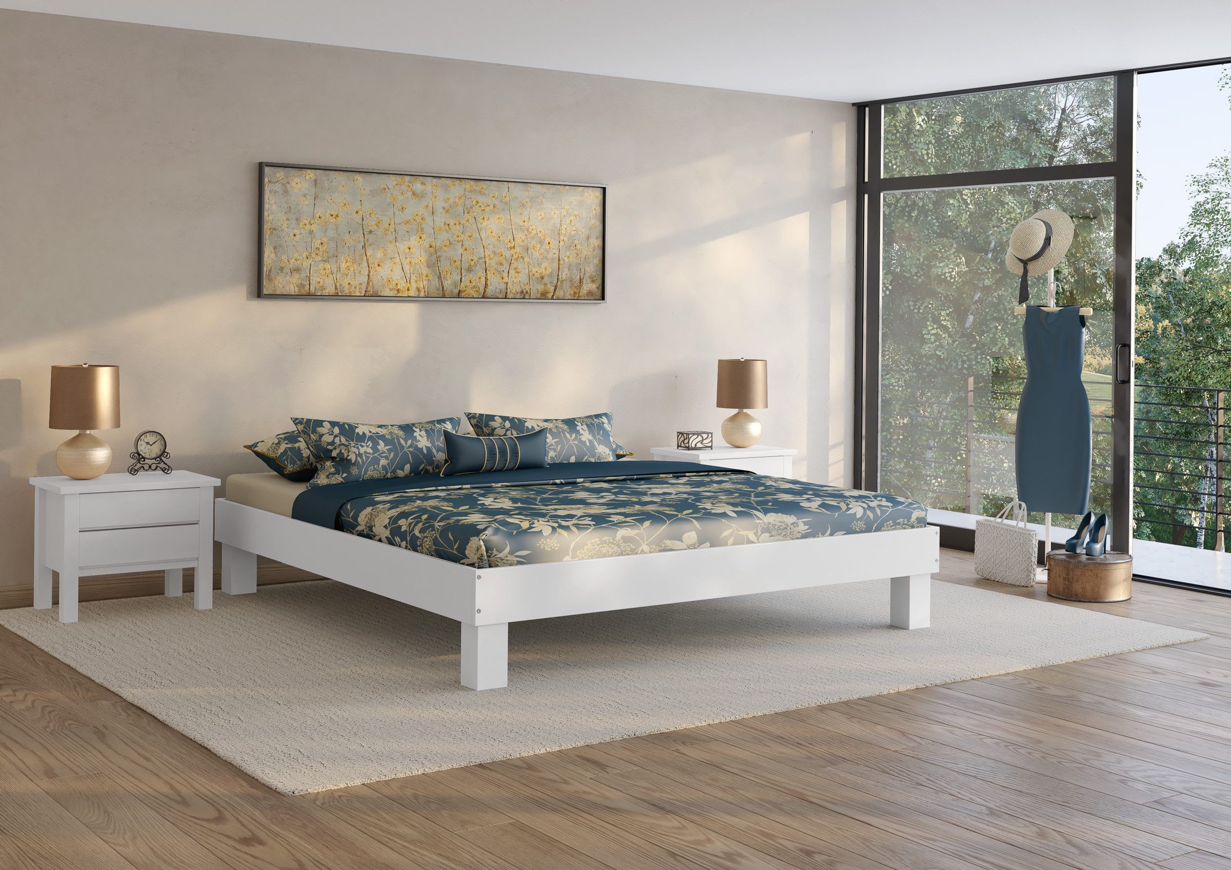 ERST-HOLZ Massivholzbett Holzbett Kingsize-Bett Ehebett Buche Massiv Weiß 200 x 200 cm, Buche waschweiß