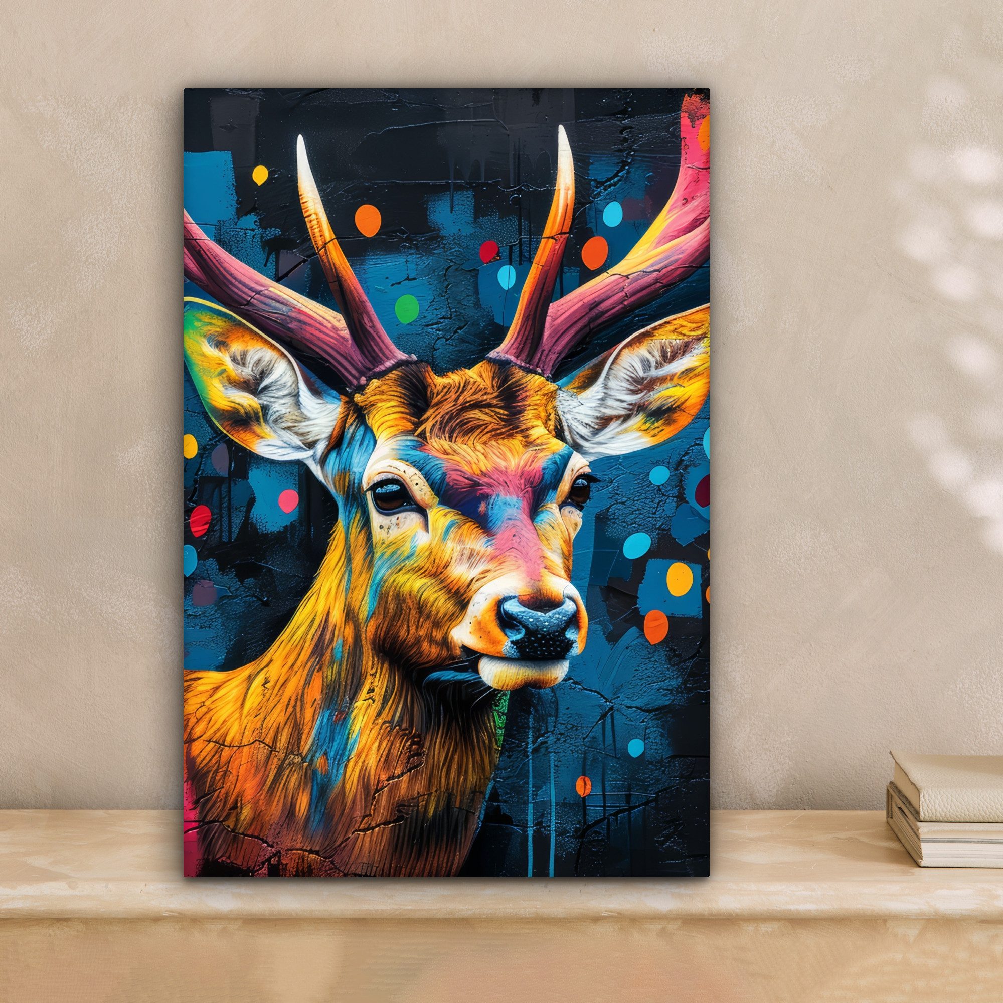 OneMillionCanvasses® Leinwandbild Graffiti - Hirsch - Tier - Farbenfroh, Fo günstig online kaufen