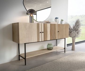 DELIFE Sideboard Nencia, Mango White Wash 165 cm Metall Schwarz 3 Türen