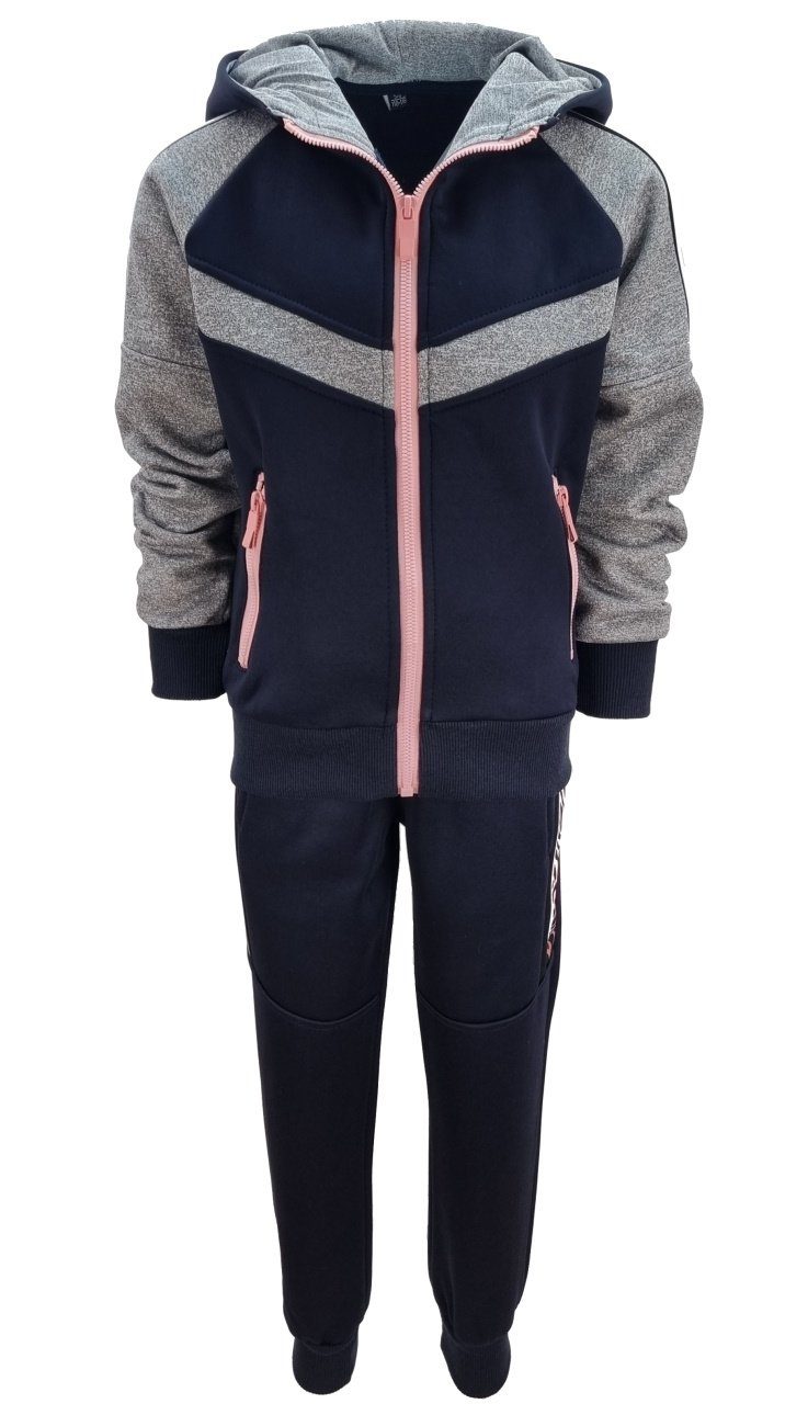 Kapuzen Sweatanzug, + gefüttert, Fashion Freizeitset, Jacke MF269 Girls Sweatanzug Blau/Rosa Jogginghose,