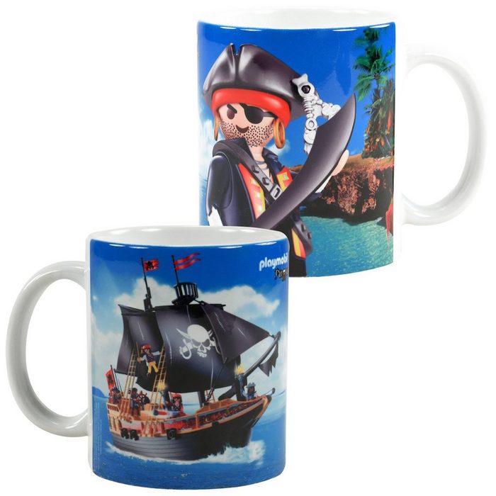 United Labels® Tasse Playmobil Tasse - Piraten Kaffeetasse Becher Kaffeebecher aus Keramik Blau 320 ml Keramik