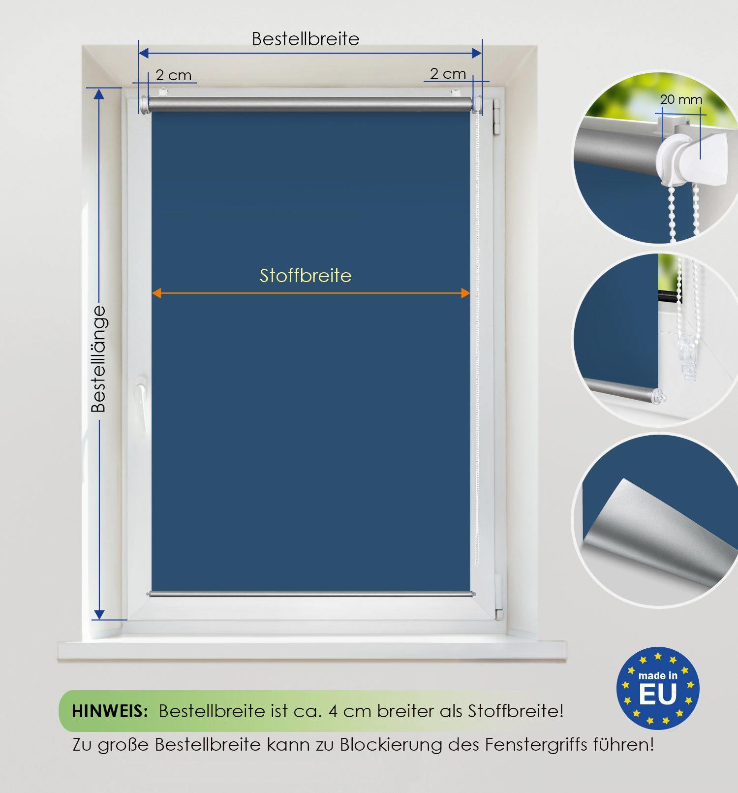 Rikmani, Thermorollo Blau Klemm- Schraubmontage Fensterrollo Seitenzugrollo Seitenzugrollo oder Sichtschutz,