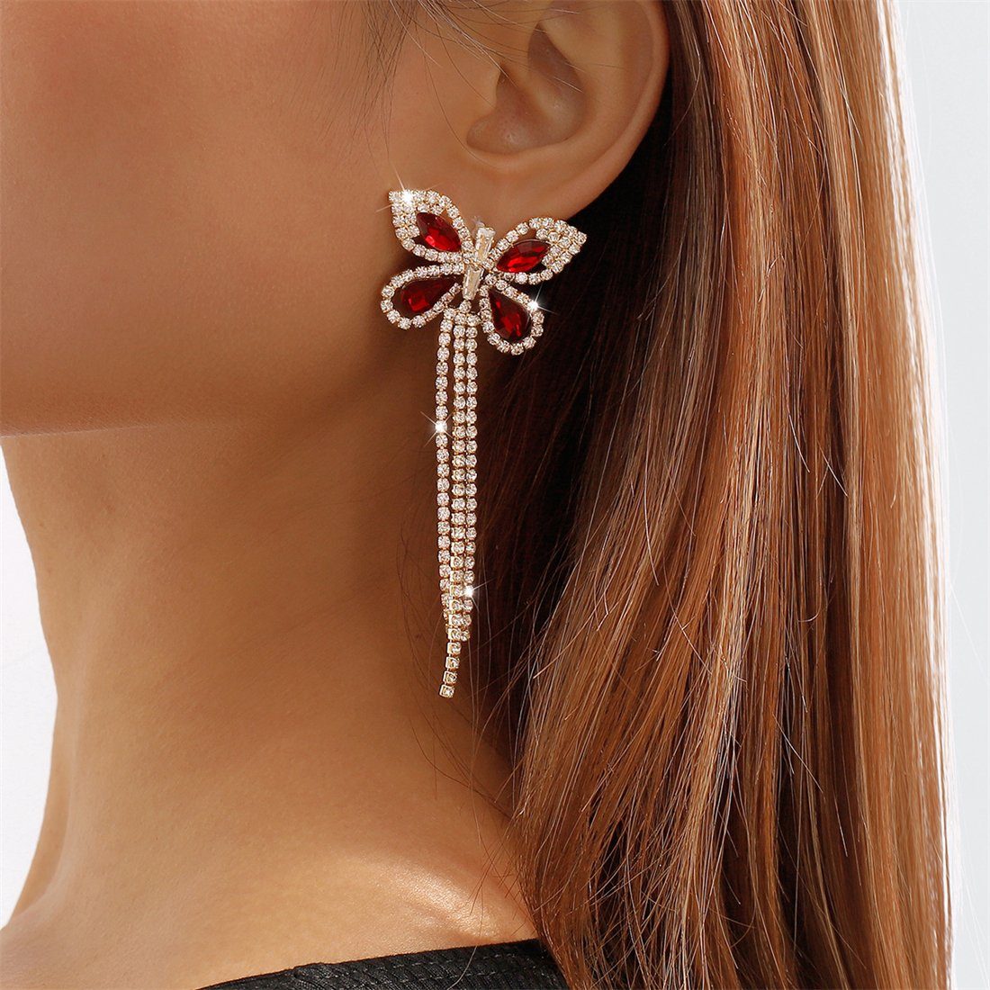 YOOdy~ Paar Ohrhänger Ohrringe damen mit Diamanten Ohrstecker schmuck Gestaltung ohrhänger (1-tlg) Rot