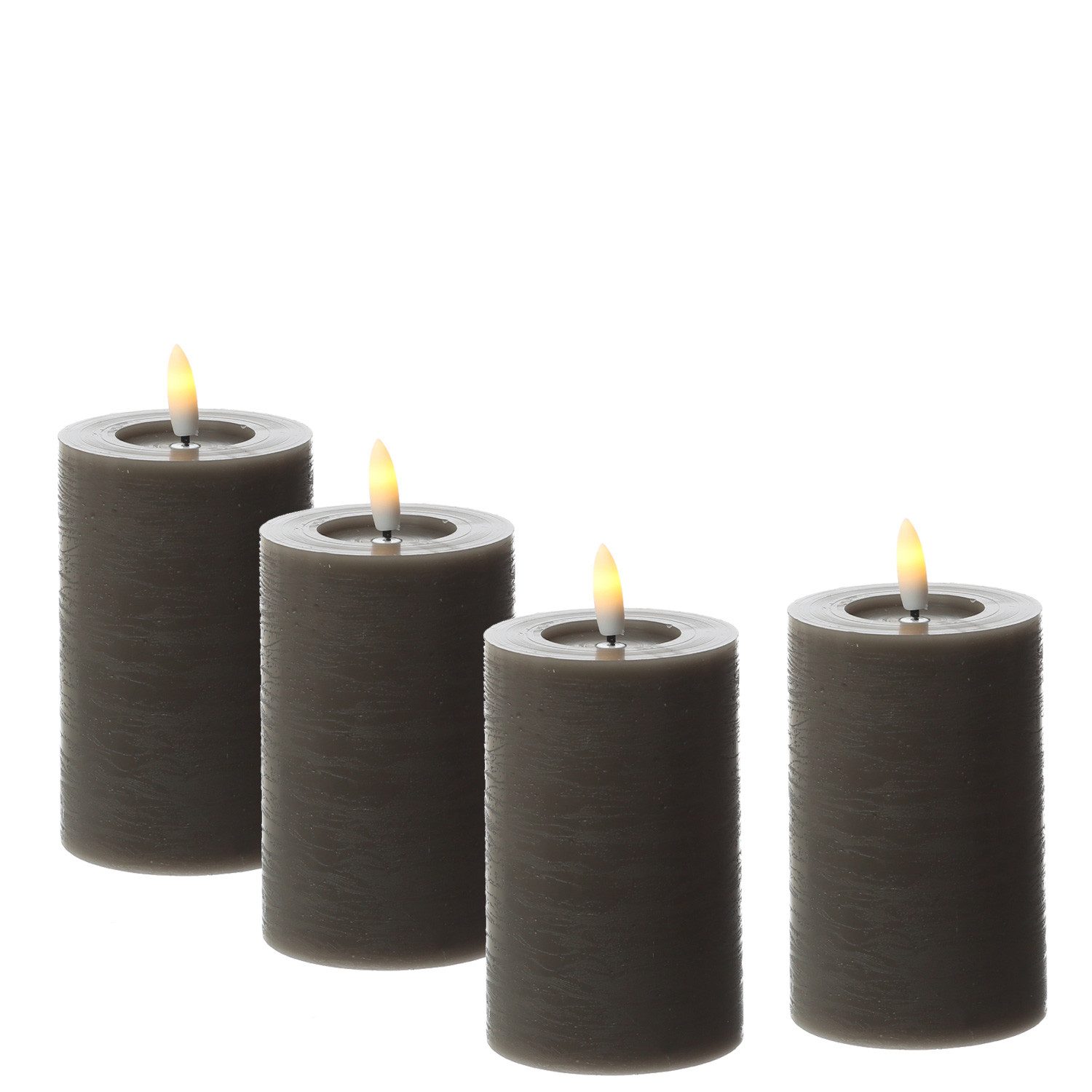 Adilina LED-Kerze Kerzenset LINA Rustik Optik für Adventskranz 7x11cm Timer grau 4St, LED Classic, warmweiß (2100K bis 3000K)