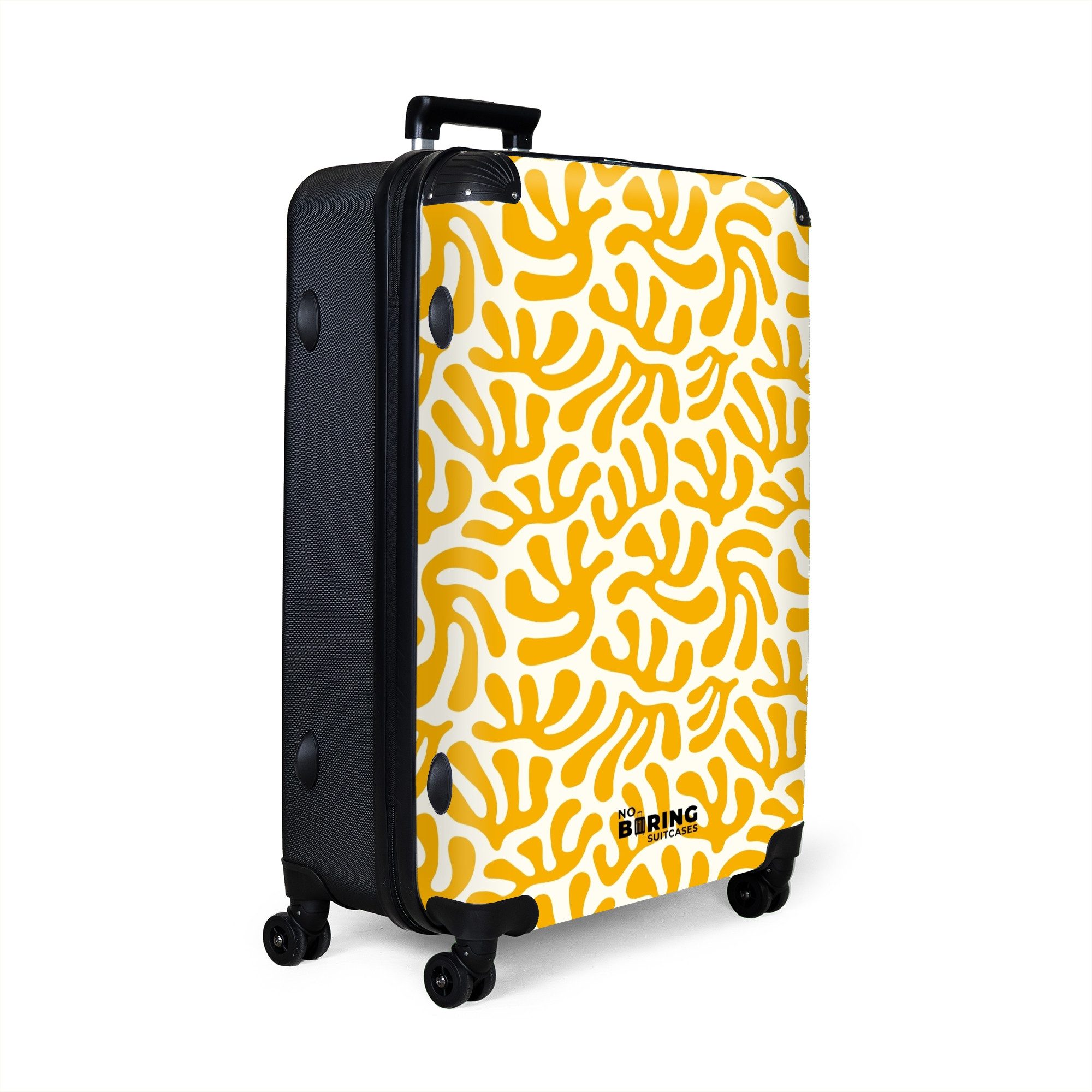NoBoringSuitcases.com© Hartschalen-Trolley Gelb mit weißem Korallenmuster günstig online kaufen