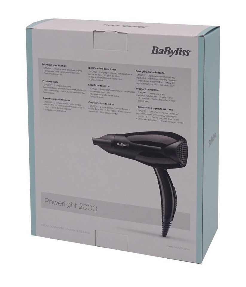 BaByliss Haartrockner D212E Expert Compact 2000W Haartrockner,  Kombinierbare Heiz-/Gebläsestufen: 2