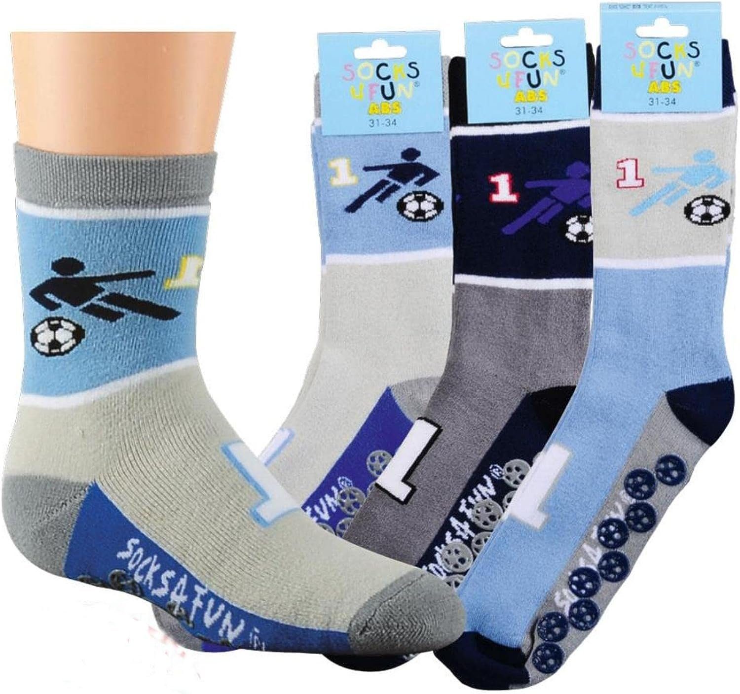 TippTexx 24 ABS-Socken 6 Paar Kinder Stoppersocken, Strümpfe mit Noppensohle, viele Muster Fußball No. 1