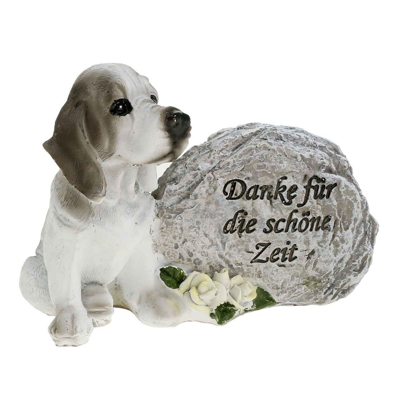 Viana Engelfigur Hundegedenkstein mit Dekorosen und rührender Inschrift