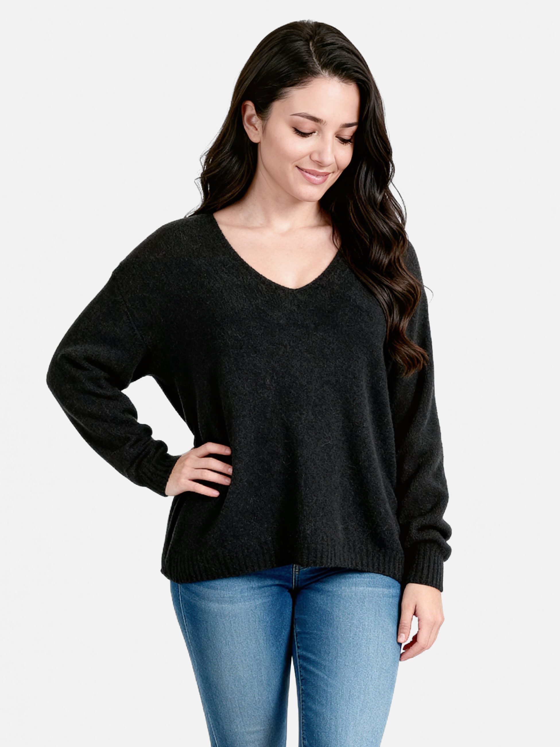 Strickpullover V-Ausschnitt-Pullover aus Alpaka-Wollmix