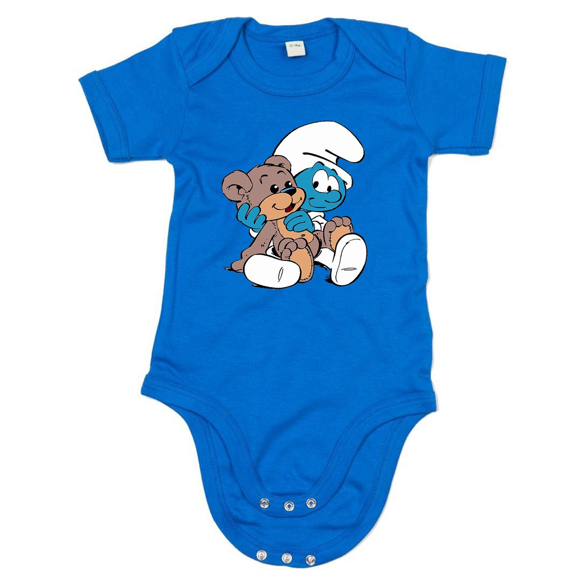 Kinder Serie Brownie Blondie Strampler Baby & Teddybär Druckknopf Schlumpf Teddy mit Babyschlumpf Bär Blau Schlümpfe