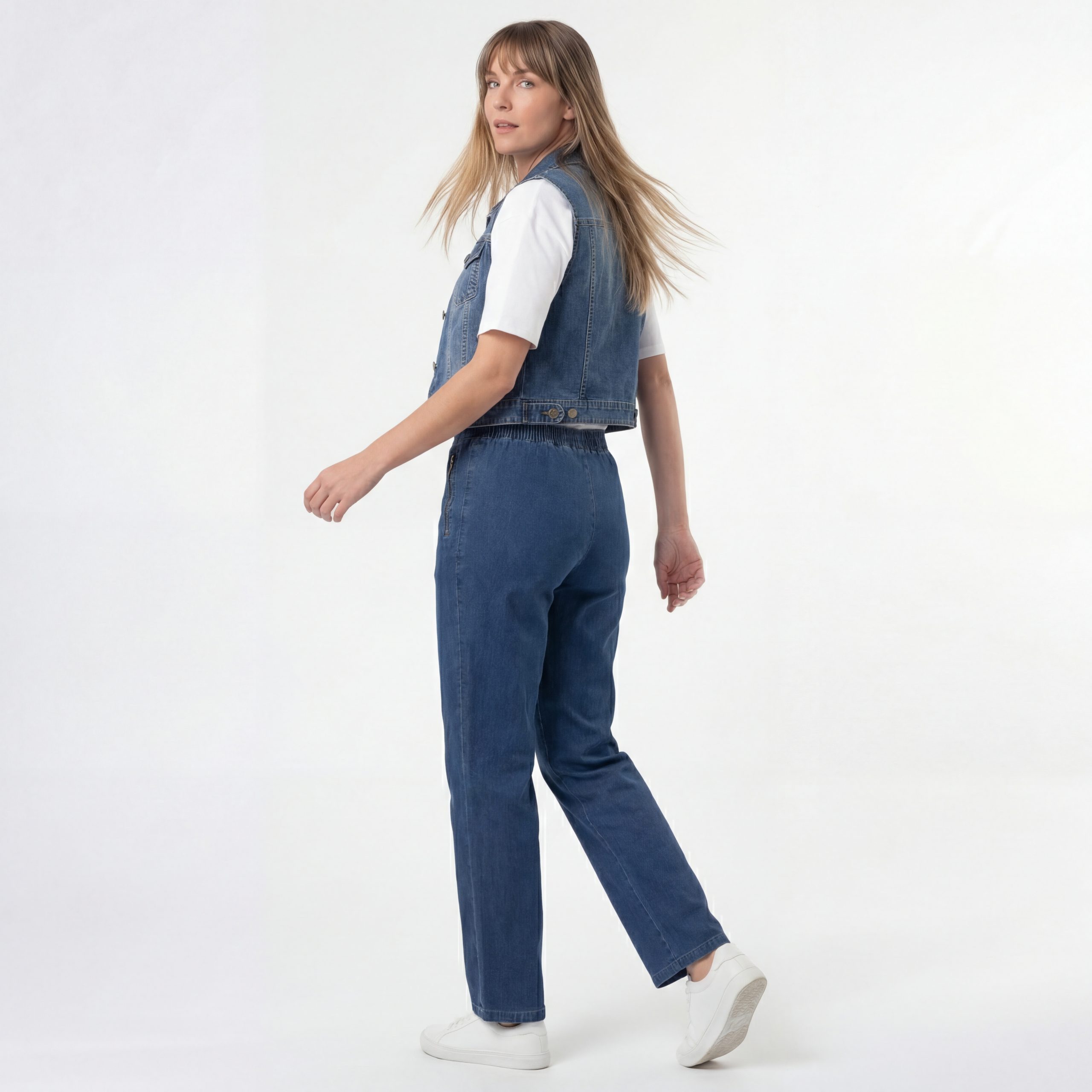 Aurela Damenmode Straight-Jeans Stretch Jeans Damen Schlupfhose Kurzgröße Jeanshose Denim mit Gummizug, Größe 36 bis 54 – Bild 4 von 5
