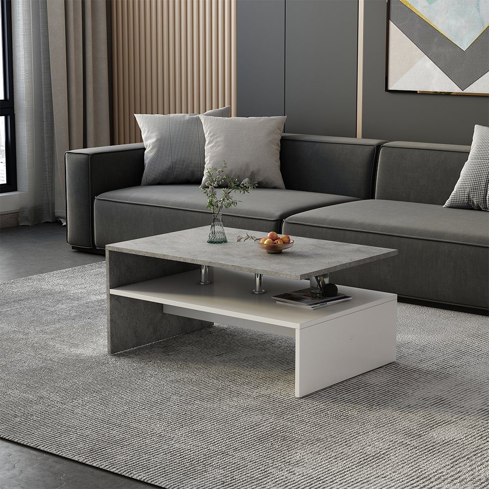 Vicco Couchtisch Mike, Beton/Weiß, 90 x 60 cm (1-St)