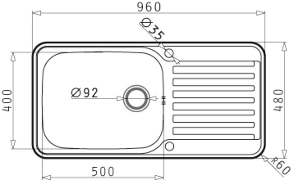 Pyramis stainless steel sink Space Plus, rectangular, 96/48 cm