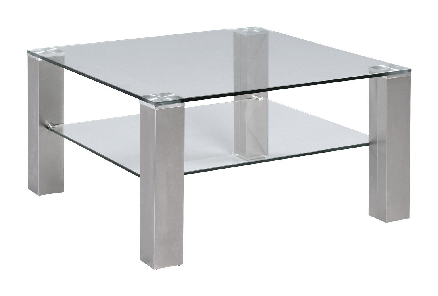 M2 Kollektion Couchtisch CILO, Klarglas, 78 x 78 cm, mit Ablagefach, Metallgestell in edelstahlfarben