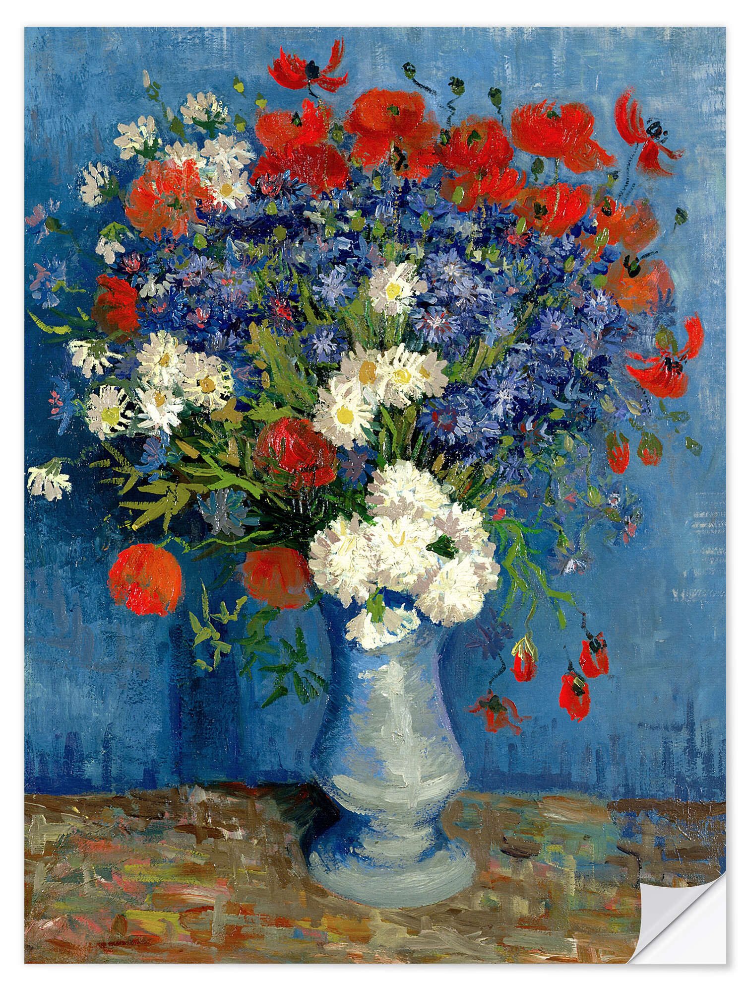 Posterlounge Wandfolie Vincent van Gogh, Vase mit Kornblumen und Mohn, Wohnzimmer Malerei