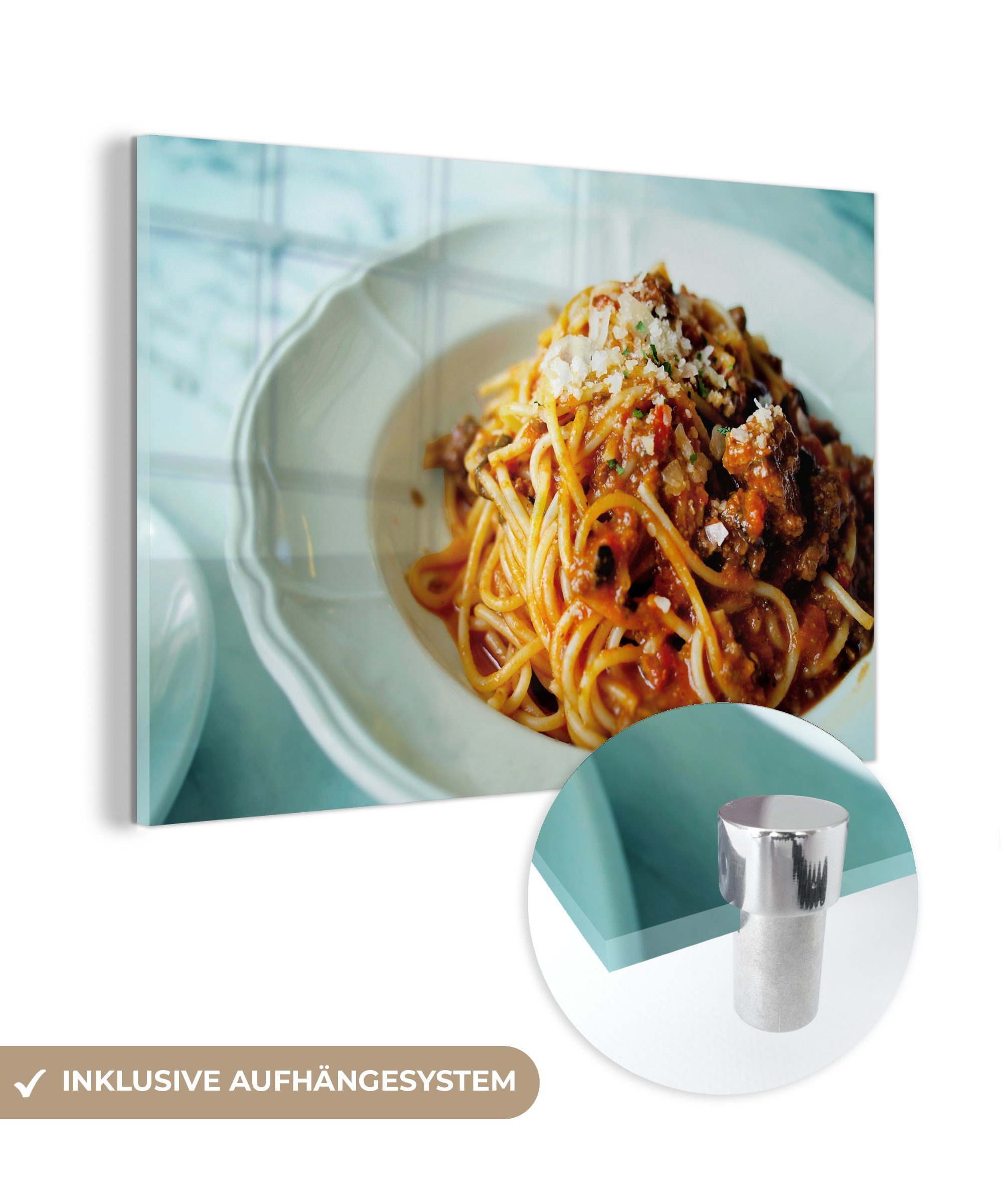 MuchoWow Acrylglasbild Spaghetti Bolognese, (1 St), Acrylglasbilder Wohnzimmer & Schlafzimmer