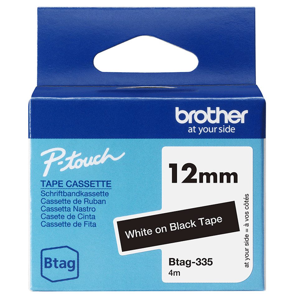 Brother Schriftband BTAG-335 Weiß auf Schwarz 12 mm x 4 m Tintenpatrone