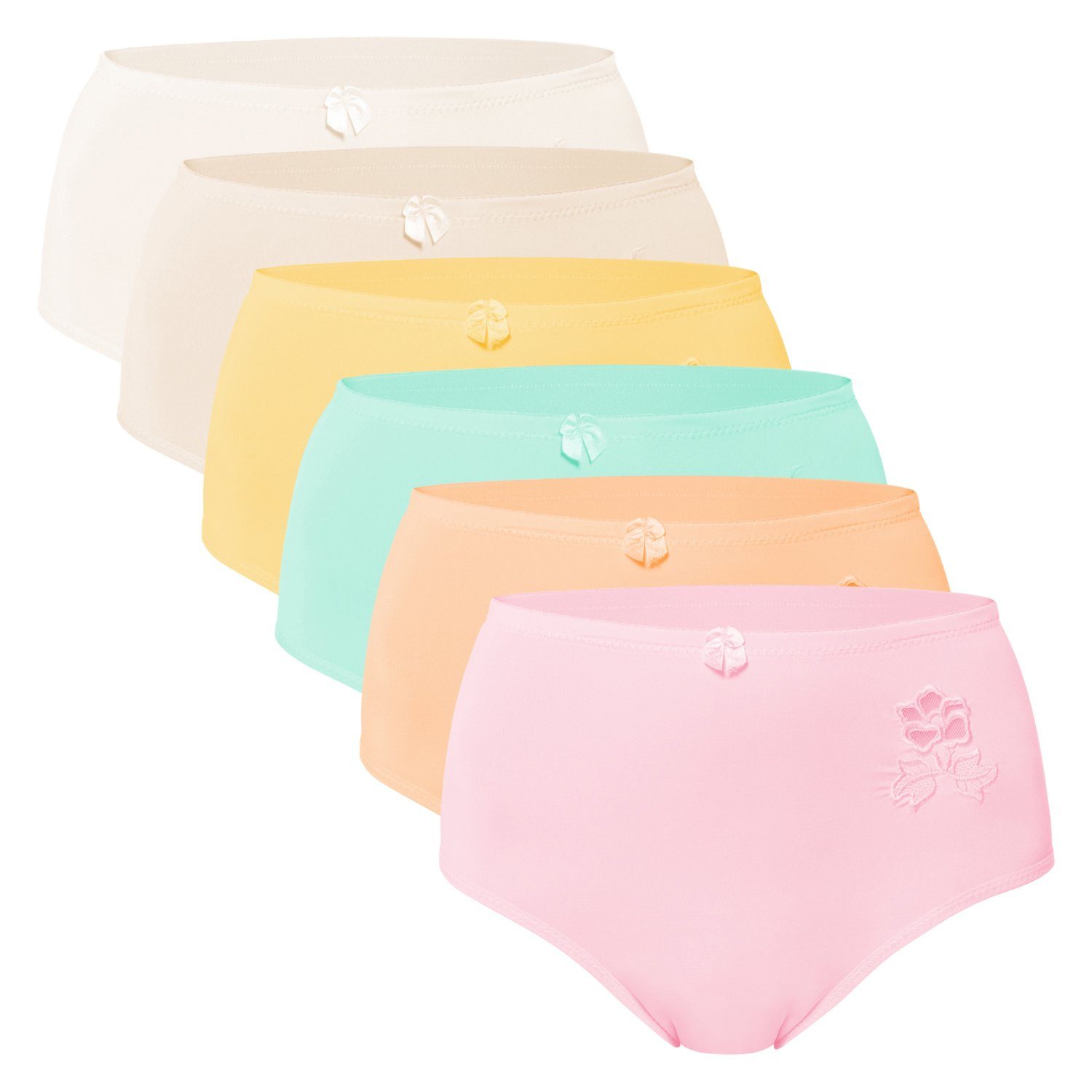 celodoro Slip Damen Taillenslip (6er Pack) Microfaser-Slip mit Stickerei Pastelltöne