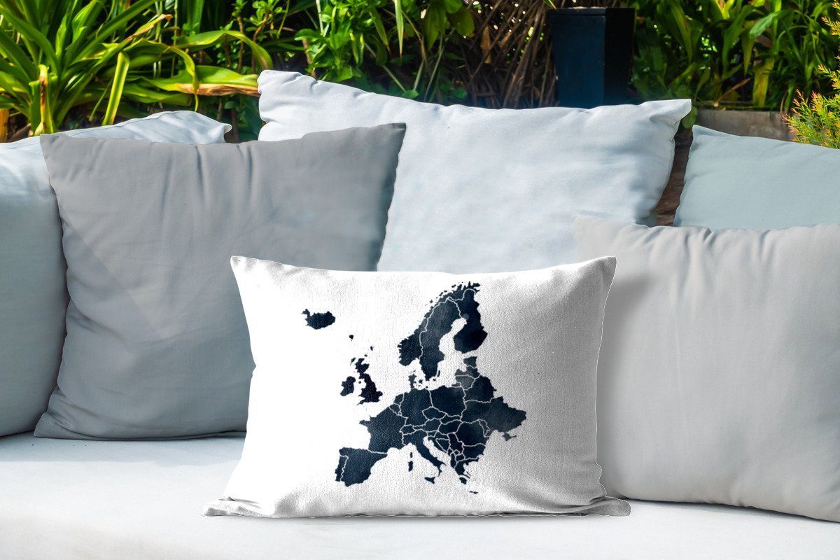 - - Blau, Outdoor-Dekorationskissen, Polyester, Aquarell MuchoWow Kissenhülle Dekokissen Europa Karte von Dekokissenbezug,
