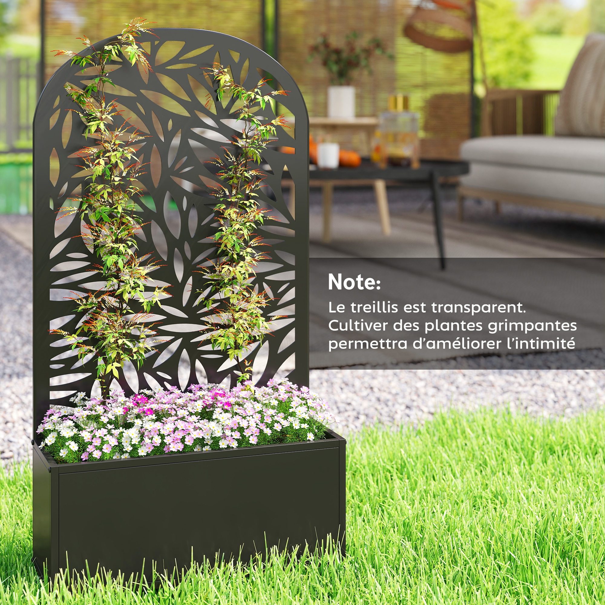 MC Star Hochbeet Pflanzkasten mit Rankgitter, Metallblumenkasten (zur Wand- oder Bodenmontage, 61 x 23 x 113 cm, schwarz)