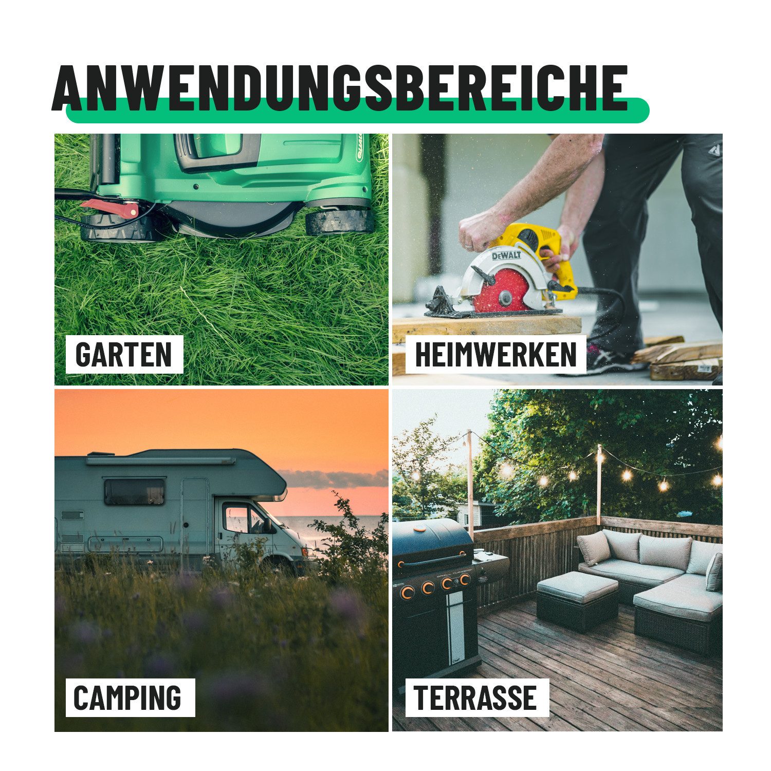 greate. 2fach Verlängerungskabel 10m - wasserdicht, Mehrfachsteckdose, 3500 W Verlängerungskabel, (1000 cm)