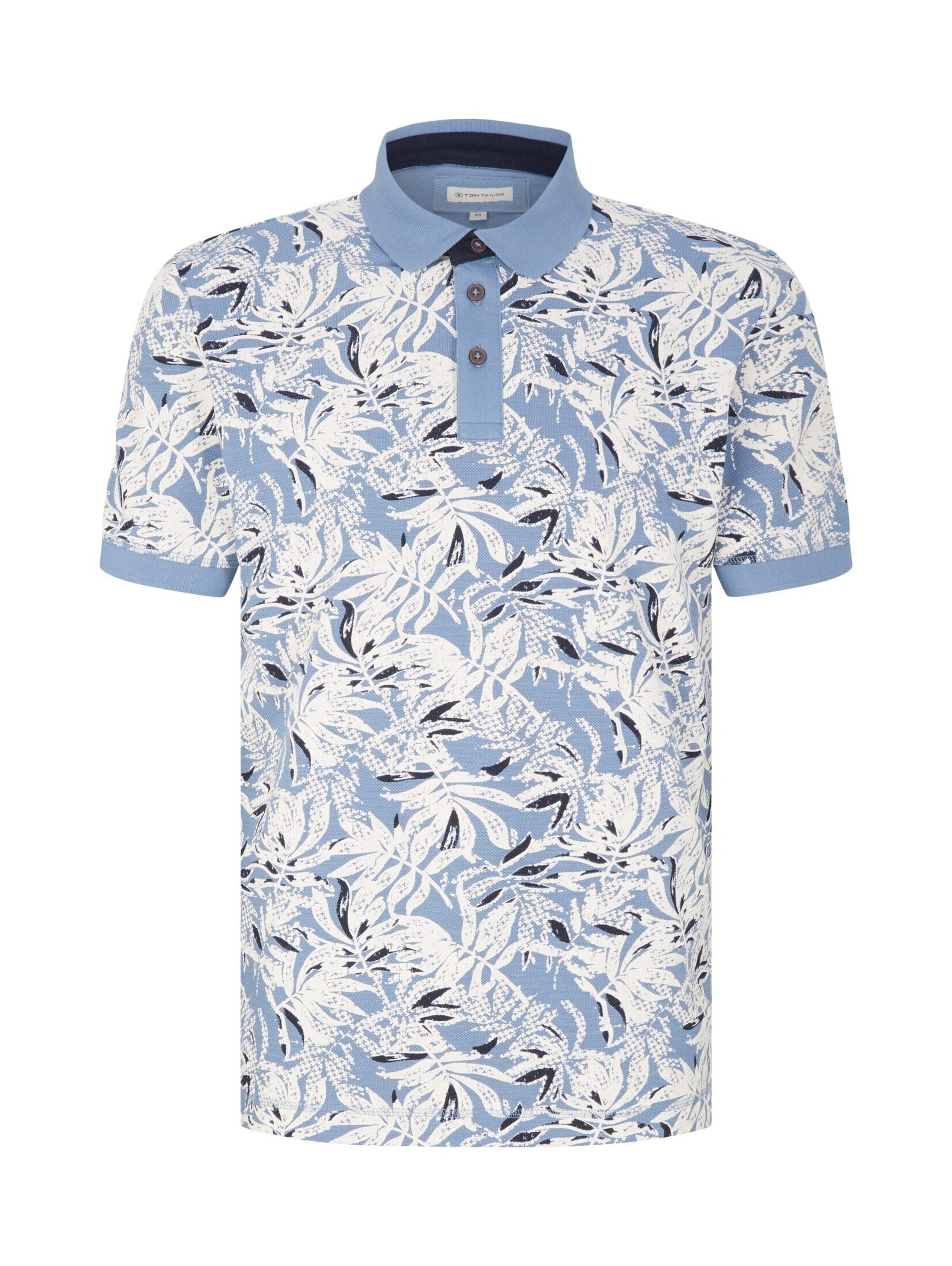 TOM TAILOR T-Shirt (1-tlg) Blue offwhite big leaf design 31274