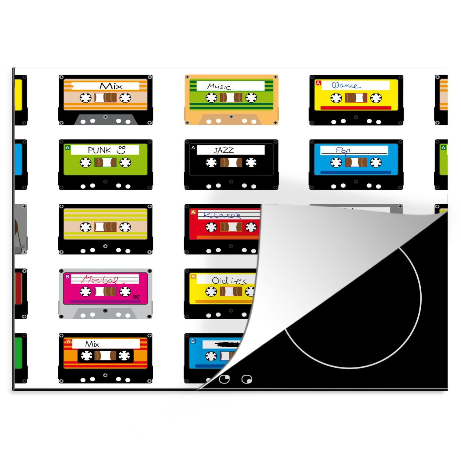 MuchoWow Herdblende-/Abdeckplatte Muster - Kassettenkassetten - Musik, Vinyl, (1 tlg), 60x52 cm, Mobile Arbeitsfläche nutzbar, Ceranfeldabdeckung