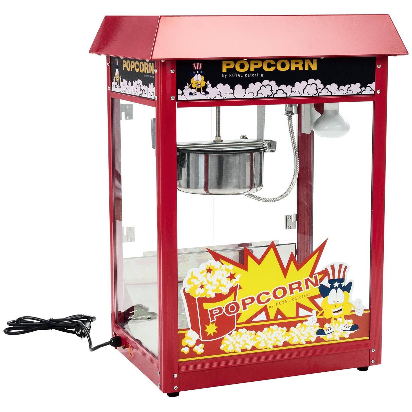 Royal Catering Popcornmaschine 5 kg/h Popcornmaker Mit Wagen Popcornautomat 1500 W Rot Retro Profi
