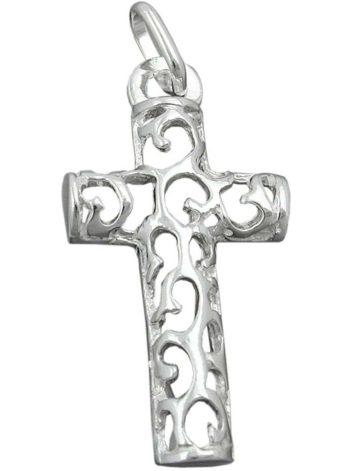 Gallay filigran 925 Kreuz Kreuzanhänger 28x14mm durchbrochen Silber (1-tlg) glänzend