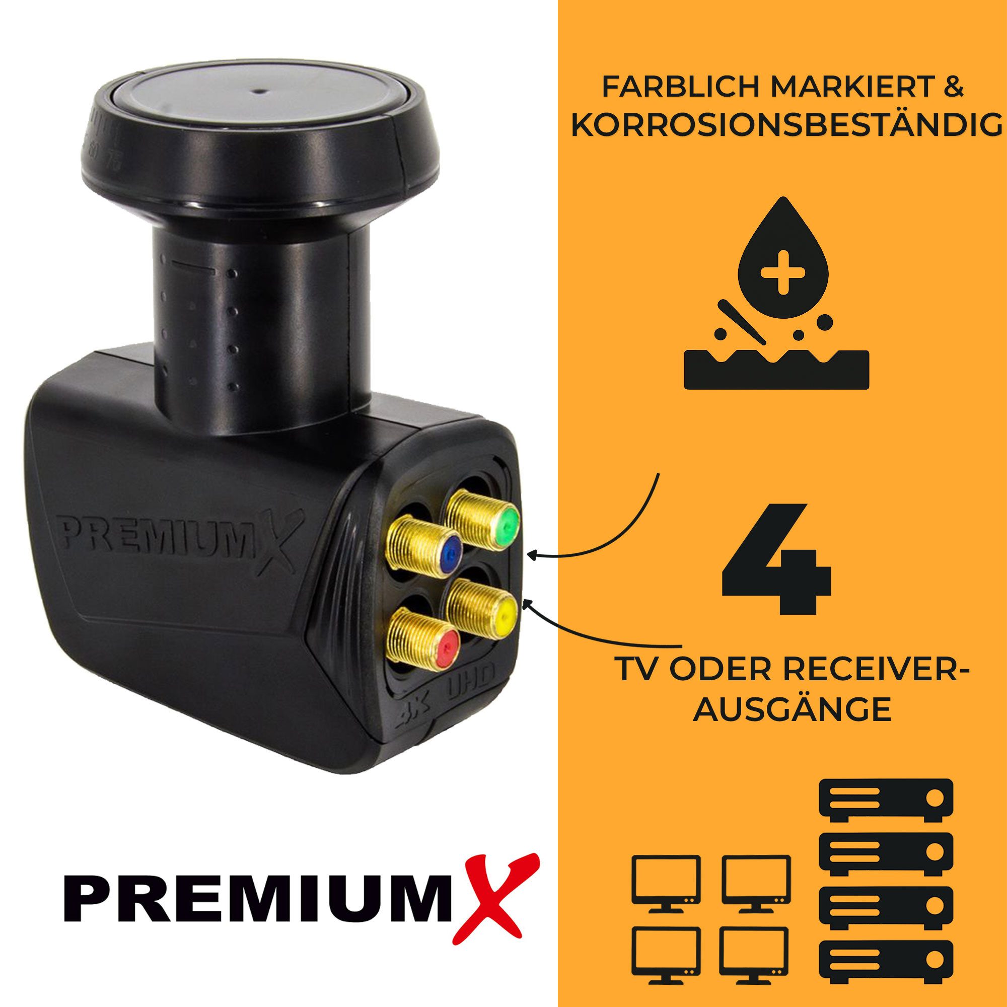 PremiumX Quad LNB PXQS-SE Sat für 4 Teilnehmer DVB-S2 HDTV 4K Monoblock-LNB