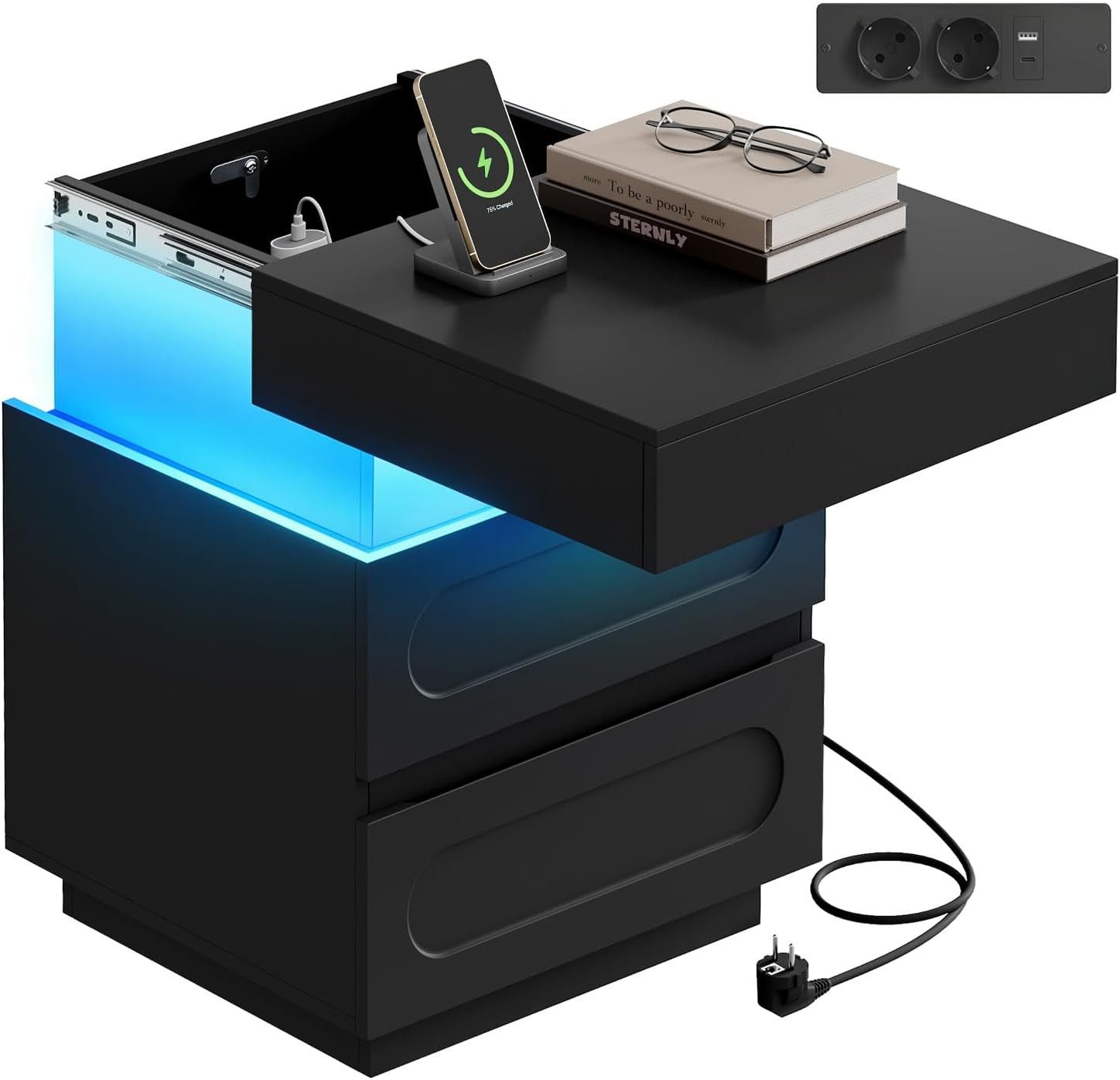 Woltu Nachttisch (1-St), mit Ladefunktion und LED-Beleuchtung 45x58x40 cm